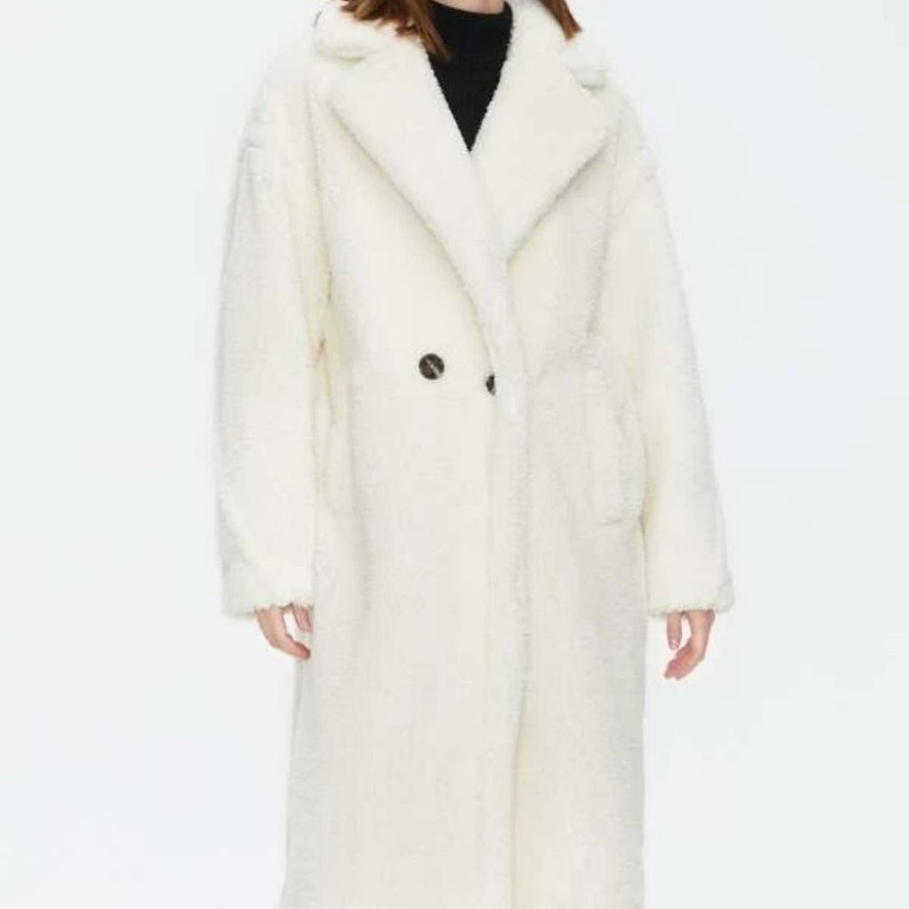 Cream Faux fur oversized button front pocket Teddy Coat - Picture 4 of 11